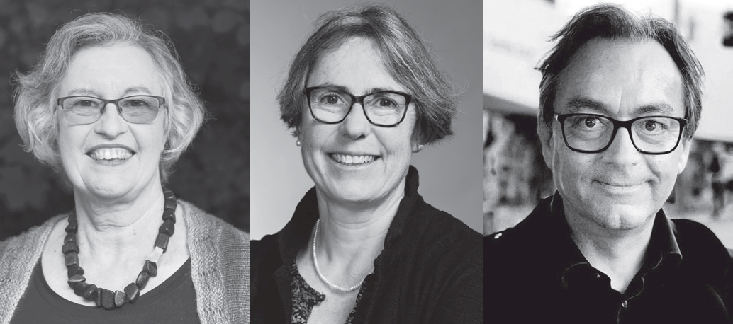 Schwarz-Weiß-Porträts der Heftverantwortlichen Yvonne Hofstetter Rogger, Franziska Feller und Iwan Raschle, von links nach rechts. Alle drei blicken lächelnd in die Kamera.